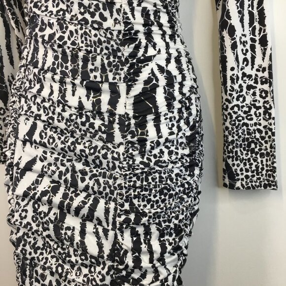 NWT Arden B Long Sleeve Pleated Cheetah Black and White Dress Size S - Picture 4 of 16